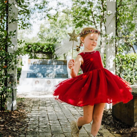 NWT Girls Love & Grow Clothing Red Velvet Holiday Tulle Dress Bloomers Set sz 7 - Picture 5 of 11
